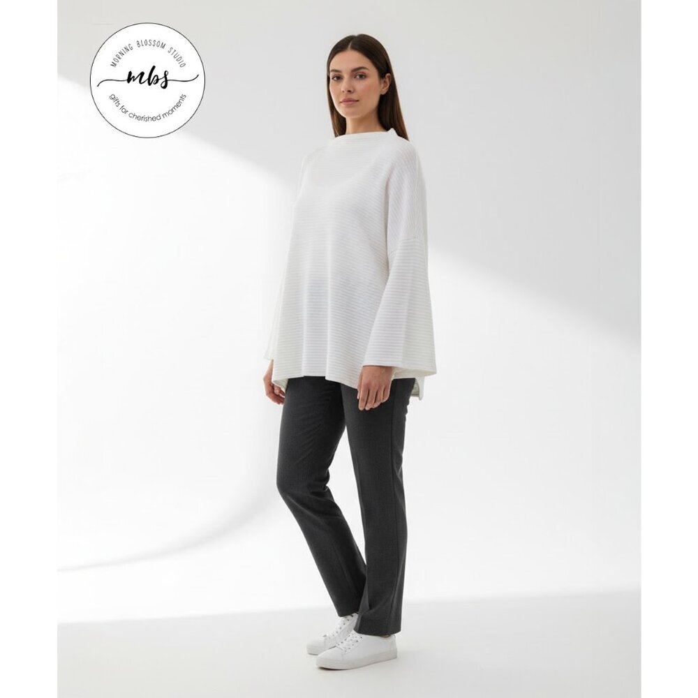 NWT Korye High Neck Oversized Ribbed Knit Sweater White‎ Women XL